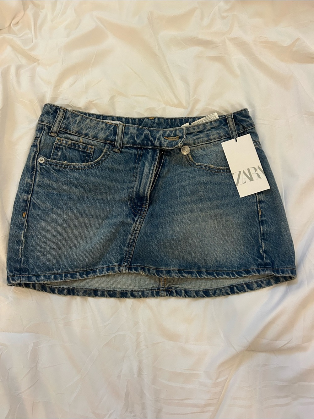 ZARA Distressed Blue Denim Mini Skirt